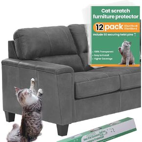 15Pack Cat Scratch Furniture Protector,Clear Couch Protector from Cat Claws, Single-Sided self-Adhesive Cat Scratch Deterrent for Furniture Door Walls, Cat Scratch Deterrent Tape+50 Pins