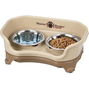 Neater Feeder - Express Model - Mess-Proof Dog Bowls (Small, Cappuccino) – Made in USA – Elevated, No Spill, Non-Tip, Non-Slip, Raised Stainless Steel Food & Water Pet Bowls