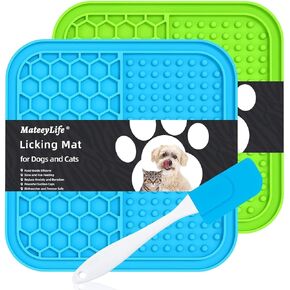 MateeyLife 2PCS Small Lick Mat for Dogs and Cats, Licking Mats for Dog Anxiety Relief, Cat Peanut Butter Lick Pad for Boredom Reducer, Dog Treat Mat Perfect for Bathing Grooming Blue&Green
