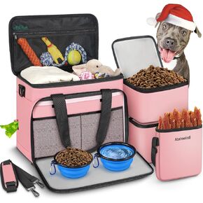 6 Set Dog Travel Bag, Large Pet Travel Kit for Supplies Includes 2 Food Containers, 1 Travel Organizer for Dogs, 2 Collapsible Bowls, 1 Treat Pouch, Dog Weekend Overnight Travel Bag Luggage