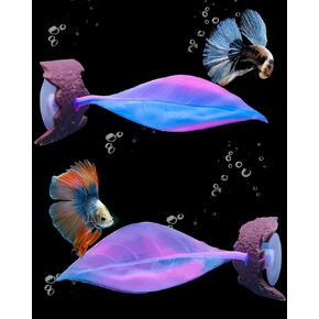 Uniclife Betta Mushroom Hammock Soft Aquarium Rest Bed Fish Breeding Playing Pad with Suction Cup Silicone Ornament Decoration Colorful Lifelike Decor for Fish Tank Landscape, 2 Pack