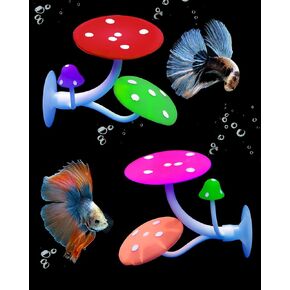 Uniclife Betta Mushroom Hammock Soft Aquarium Rest Bed Fish Breeding Playing Pad with Suction Cup Silicone Ornament Decoration Colorful Lifelike Decor for Fish Tank Landscape, 2 Pack in Kuwait