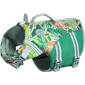 VIVAGLORY Sports Style Dog Life Jacket with Extra Flotation, Adjustable & Durable Swim Life Vest with Secure Fastening System for Large Dogs, Floral