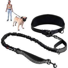Tuff Pupper Heavy Duty Hands Free Dog Leash | One Large Dog Up to 125 lbs | Comfortable Shock Absorbing Bungee | Reflective Padded Handles | Lumbar Waist Belt 22-45" | Walking Jogging Running Leash