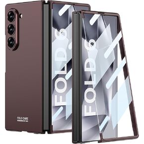 حافظة DEMCERT لهاتف Samsung Galaxy Z Fold 6 مع حامل قلم S، غطاء هجين شامل من الزجاج المطلي بالجلد مع واقي شاشة لهاتف Galaxy Z Fold 6 (ألياف الكربون)