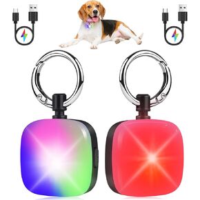 Dog Lights for Night Walking, 2 Pack Dog Light with 4 RGB Color Modes, Rechargeable Dog Collar Light Charm Clip On, Waterproof Safety Walking Light for Camping, Running, Cycling
