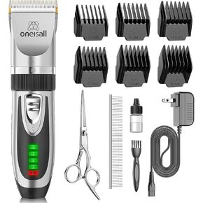 oneisall Dog Clippers Low Noise, 2-Speed Quiet Dog Grooming Kit Rechargeable Cordless Pet Hair Clipper Trimmer Shaver for Small and Large Dogs Cats Animals (Gold)