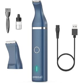 oneisall Dog Clippers with Double Blades,Cordless Small Pet Hair Grooming Trimmer,Low Noise for Trimming Dog's Hair Around Paws, Eyes, Ears, Face, Rump (White)