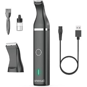 oneisall Dog Clippers with Double Blades,Cordless Small Pet Hair Grooming Trimmer,Low Noise for Trimming Dog's Hair Around Paws, Eyes, Ears, Face, Rump (White)