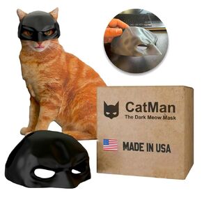 CatMan The Dark Meow - Medium Cat Bat Mask, Funny Halloween Costume Accessories for Cats, Black Bat Mask for Cats, Great for TikTok, Instagram, and Viral Videos - Ships from Texas