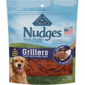 Blue Buffalo Nudges Grillers Natural Dog Treats, Made in the USA with Real Steak, 16-oz Bag