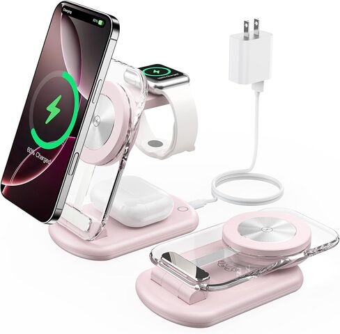 3 in 1 Magnetic Wireless Charging Station for Apple Devices, Fast Foldable Travel Mag-Safe Charger Stand with Night Light for iPhone 15 14 13 12 Series, Apple Watch/AirPods Pro in Saudi Arabia
