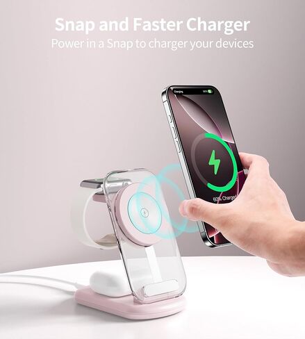 3 in 1 Magnetic Wireless Charging Station for Apple Devices, Fast Foldable Travel Mag-Safe Charger Stand with Night Light for iPhone 15 14 13 12 Series, Apple Watch/AirPods Pro in Saudi Arabia