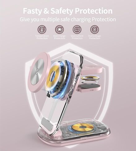 3 in 1 Magnetic Wireless Charging Station for Apple Devices, Fast Foldable Travel Mag-Safe Charger Stand with Night Light for iPhone 15 14 13 12 Series, Apple Watch/AirPods Pro in Saudi Arabia