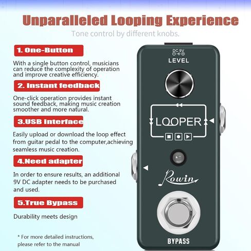 Rowin Looper Guitar Pedal Unlimited Overdubs 10 Minutes of Looping With USB to Import and Export Loop in Saudi Arabia