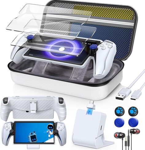 13 in 1 Accessories Set for Playstation Portal Remote Play, Carrying Case for PS Portal,TPU Cover with Kickstand,Portable Charging Dock,2 Screen Protector,4 Thumb Grip,Earbud Headphones for PS5 Portal in Kuwait