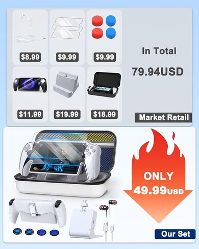 13 in 1 Accessories Set for Playstation Portal Remote Play, Carrying Case for PS Portal,TPU Cover with Kickstand,Portable Charging Dock,2 Screen Protector,4 Thumb Grip,Earbud Headphones for PS5 Portal in Kuwait