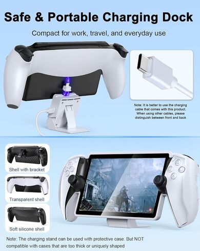 13 in 1 Accessories Set for Playstation Portal Remote Play, Carrying Case for PS Portal,TPU Cover with Kickstand,Portable Charging Dock,2 Screen Protector,4 Thumb Grip,Earbud Headphones for PS5 Portal in Kuwait