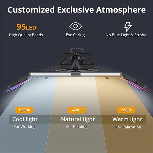 CATPOWER Computer Monitor Light Bar with RGB Backlight, Screen Monitor Lamp for Eye Caring, e-Reading LED Task Lamp with Stepless Adjustment, Touch Control, No Screen Glare Space Saving in Saudi Arabia