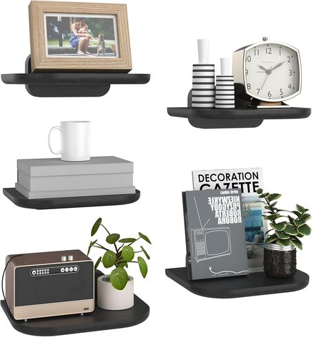 LUPWNEKA Small Black Floating Wall Shelf, 8x6 Inch Mini Modern Plant Shelves for Wall-Mounted, Compact Style Decorative Wall Floating Shelving for Hallway, Living Room, Bedroom and Bathroom, Set of 3 in Saudi Arabia