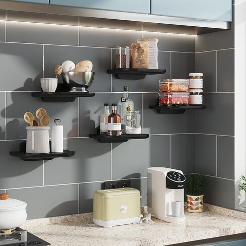 LUPWNEKA Small Black Floating Wall Shelf, 8x6 Inch Mini Modern Plant Shelves for Wall-Mounted, Compact Style Decorative Wall Floating Shelving for Hallway, Living Room, Bedroom and Bathroom, Set of 3 in Saudi Arabia
