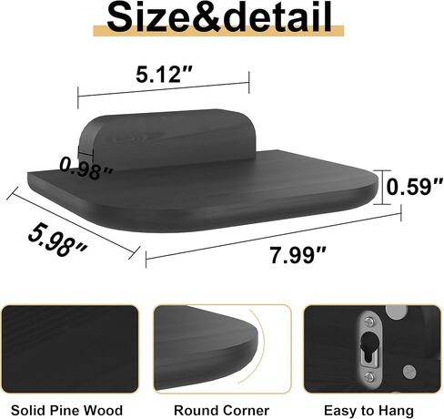 LUPWNEKA Small Black Floating Wall Shelf, 8x6 Inch Mini Modern Plant Shelves for Wall-Mounted, Compact Style Decorative Wall Floating Shelving for Hallway, Living Room, Bedroom and Bathroom, Set of 3 in Saudi Arabia