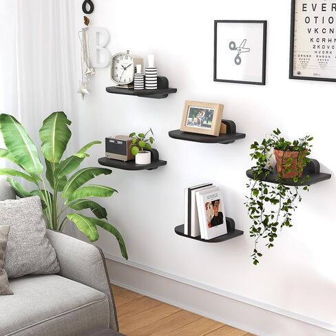 LUPWNEKA Small Black Floating Wall Shelf, 8x6 Inch Mini Modern Plant Shelves for Wall-Mounted, Compact Style Decorative Wall Floating Shelving for Hallway, Living Room, Bedroom and Bathroom, Set of 3 in Saudi Arabia