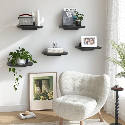 LUPWNEKA Small Black Floating Wall Shelf, 8x6 Inch Mini Modern Plant Shelves for Wall-Mounted, Compact Style Decorative Wall Floating Shelving for Hallway, Living Room, Bedroom and Bathroom, Set of 3 in Saudi Arabia