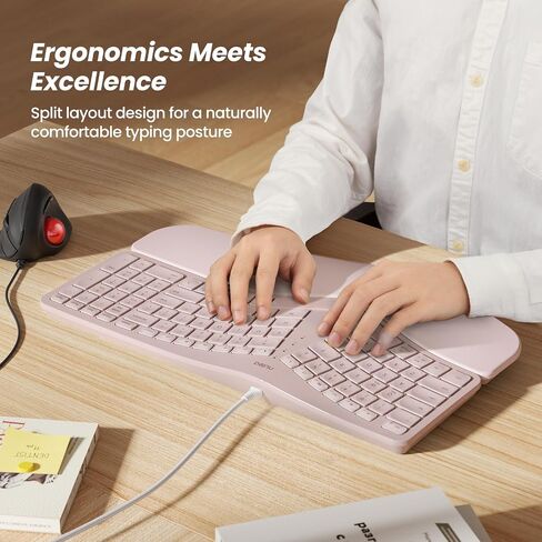 Nulea RT05C Wired Ergonomic Keyboard, Split Keyboard with Cushioned Wrist Rest, Adjustable Tilt Legs, Plug and Play, USB Corded, Compatible with Windows/Mac in Saudi Arabia