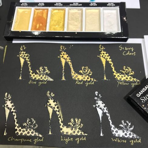 Kuretake GANSAI TAMBI STARRY/PEARL/GEM 6 Colors Set, Watercolor Paint Set, Gold, Silver, Mica, Water Colors for Adult, AP-Certified, Show up on dark papers, Made in Japan in Kuwait