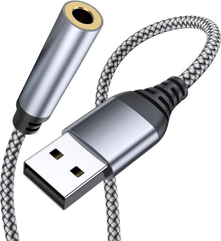 USB to 3.5mm Jack Audio Adapter, USB to Audio Aux Cable External Stereo Sound Card, USB to 3.5mm TRRS Female Headset for PS4/PS5/Headphone/Mac/Linux/Laptop/Desktops/Docking Station in Saudi Arabia