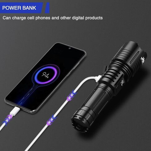JAY-PARK LED Flashlight Rechargeable 250000 Lumen, Super Bright Flashlight with Digital Power Display and Zoom, Handheld Rechargeable Flashlights High Lumens with Long Throw for Camping, Outdoor in Saudi Arabia