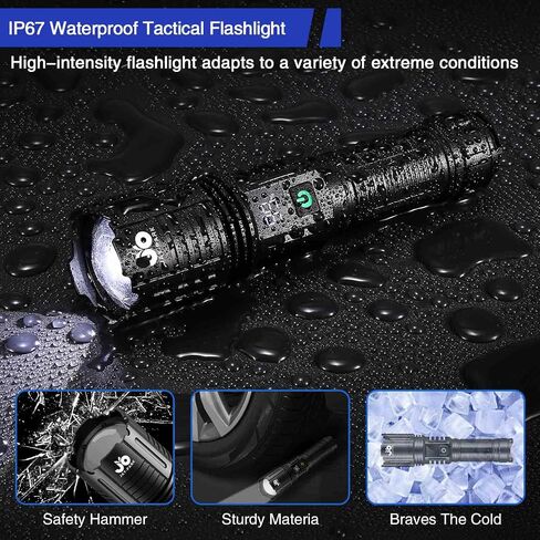 JAY-PARK LED Flashlight Rechargeable 250000 Lumen, Super Bright Flashlight with Digital Power Display and Zoom, Handheld Rechargeable Flashlights High Lumens with Long Throw for Camping, Outdoor in Saudi Arabia