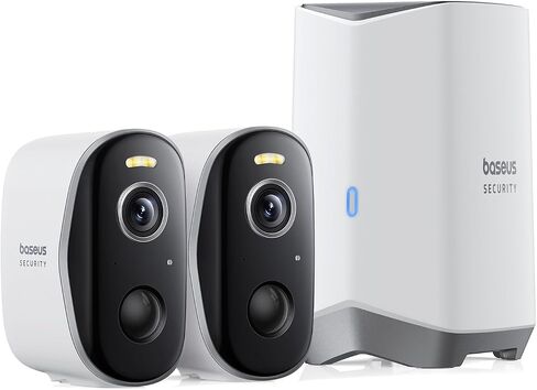 كاميرات Baseus Security الخارجية لأمان المنزل، مجموعة N1 2K HD 2-Cam، بدون رسوم اشتراك، عمر بطارية 210 يومًا، تخزين محلي قابل للتوسيع 16 تيرابايت، 145 درجة مجال الرؤية، رؤية ليلية ملونة، أضواء كاشفة وإنذار in Kuwait