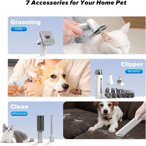 Dog Grooming Kit, Multi-Functional Hair Trimmer & Vacuum, 15KPa Powerful Suction, Stainless Steel, Low Noise, Adjustable Settings, Easy to Clean, Includes Clippers, Brush, Nail Trimmer in Saudi Arabia