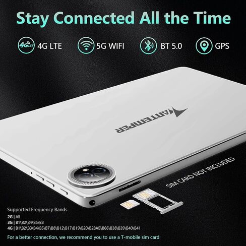 تابلت Android 14 مقاس 10 بوصة، تابلت خلوي 4G، ثماني النواة، سعة تخزين 128 جيجابايت + ذاكرة وصول عشوائي 14(8+6) جيجابايت/ 1 تيرابايت قابلة للتوسيع، 5G WiFi، بطارية 8000 مللي أمبير في الساعة، بلوتوث 5.0، كاميرا 13 ميجابكسل + 8 ميجابكسل، جهاز لوحي مزود بلوحة in Kuwait