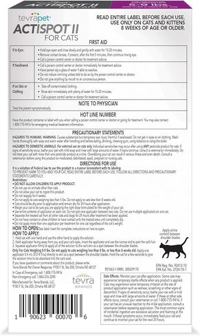 TevraPet Actispot II Flea Treatment for Small and Medium Cats 5-9 lbs | 6 Doses | Powerful Prevention and Control, Clear in Saudi Arabia
