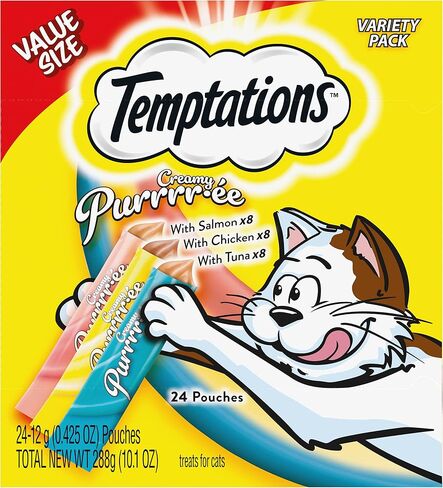 Temptations Creamy Puree Cat Treats, Beef, Chicken, Salmon & Tuna, 48 Count in Kuwait