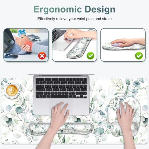 Large Mouse Pad with Wrist Support 4in1 Set, XXL Big Game Mousepad +Keyboard Wrist Rest+Mouse Wrist Rest+Coaster with Ergonomic Design Gaming Mat for Home Office Computer I Eucalyptus Branches in Kuwait