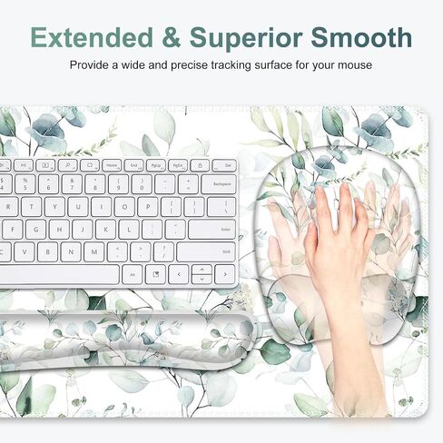 Large Mouse Pad with Wrist Support 4in1 Set, XXL Big Game Mousepad +Keyboard Wrist Rest+Mouse Wrist Rest+Coaster with Ergonomic Design Gaming Mat for Home Office Computer I Eucalyptus Branches in Kuwait