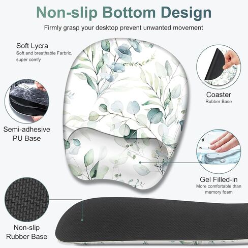 Large Mouse Pad with Wrist Support 4in1 Set, XXL Big Game Mousepad +Keyboard Wrist Rest+Mouse Wrist Rest+Coaster with Ergonomic Design Gaming Mat for Home Office Computer I Eucalyptus Branches in Kuwait