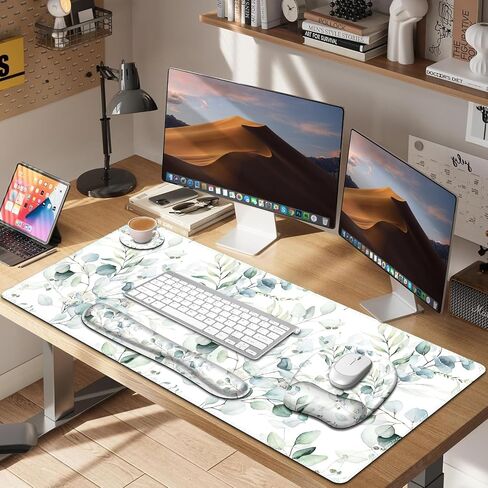 Large Mouse Pad with Wrist Support 4in1 Set, XXL Big Game Mousepad +Keyboard Wrist Rest+Mouse Wrist Rest+Coaster with Ergonomic Design Gaming Mat for Home Office Computer I Eucalyptus Branches in Kuwait
