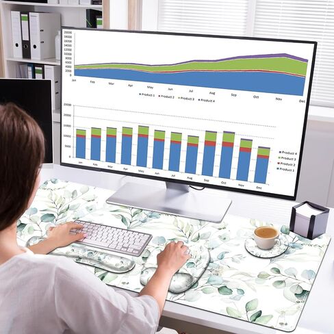 Large Mouse Pad with Wrist Support 4in1 Set, XXL Big Game Mousepad +Keyboard Wrist Rest+Mouse Wrist Rest+Coaster with Ergonomic Design Gaming Mat for Home Office Computer I Eucalyptus Branches in Kuwait