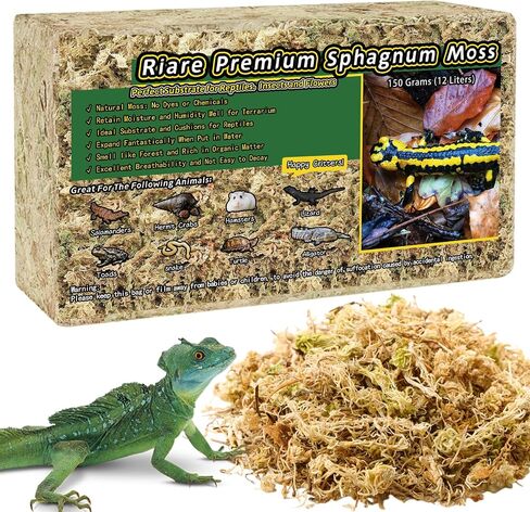 Riare 5.3OZ Premium Sphagnum Moss for Reptiles- 6QT Natural Reptile Moss Dried, Forest Live Moss for Terrarium, Frogs Snake Peat Moss Bedding for Leopard Gecko Turtle Anoles Salamanders Orchids Plants in Kuwait