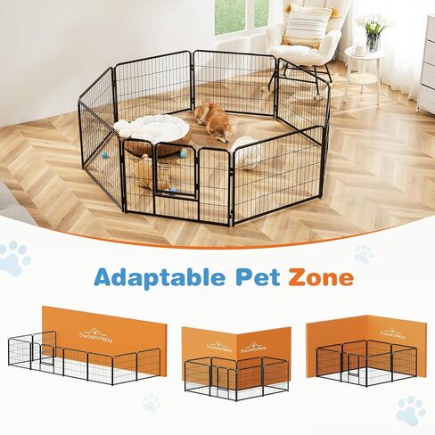 Sweetcrispy Dog Playpen Indoor - Pet Fence Puppy Exercise Pen for Yard Gate 8 Panel 24" Height Heavy Duty Crates with Doors Metal Dog Pen for Camping, RV, Outdoor, Small/Medium Pets in Saudi Arabia