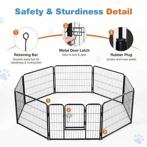 Sweetcrispy Dog Playpen Indoor - Pet Fence Puppy Exercise Pen for Yard Gate 8 Panel 24" Height Heavy Duty Crates with Doors Metal Dog Pen for Camping, RV, Outdoor, Small/Medium Pets in Saudi Arabia