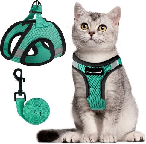FAYOGOO Cat Harness and Leash Set | Upgrade Step-in Escape Proof Harness | Lightweight Soft Vest, No-Choke Design for Walking, Travel, Camping (Green) in Saudi Arabia