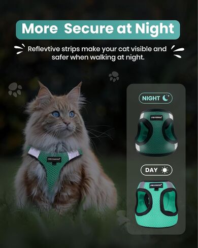 FAYOGOO Cat Harness and Leash Set | Upgrade Step-in Escape Proof Harness | Lightweight Soft Vest, No-Choke Design for Walking, Travel, Camping (Green) in Saudi Arabia