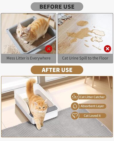 Fostanfly Cat Litter Mat - Extra Large XL 45"x 27" Cat Litter Trapping Mat, Machine Washable Double Layer Design, Urine & Waterproof for Kitty- Easy Clean for Floor in Saudi Arabia
