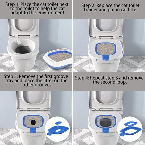 Cats Toilet Trainer for Pet Reusable Plastics Litter Tray Cats Toilet Training Kits Housetraining Cats Toilet Seats Trainer Reusable Cats Toilet Trainer in Kuwait